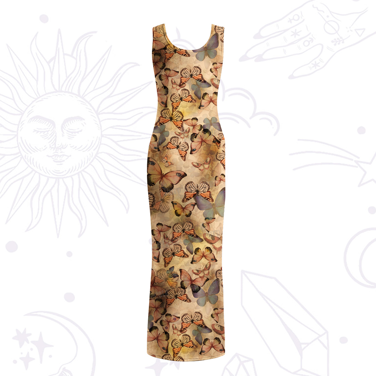 Purplehecate Monarch Butterfly Print Maxi Tank Beachwear Dress