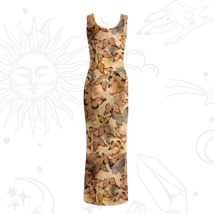 Purplehecate Monarch Butterfly Print Maxi Tank Beachwear Dress