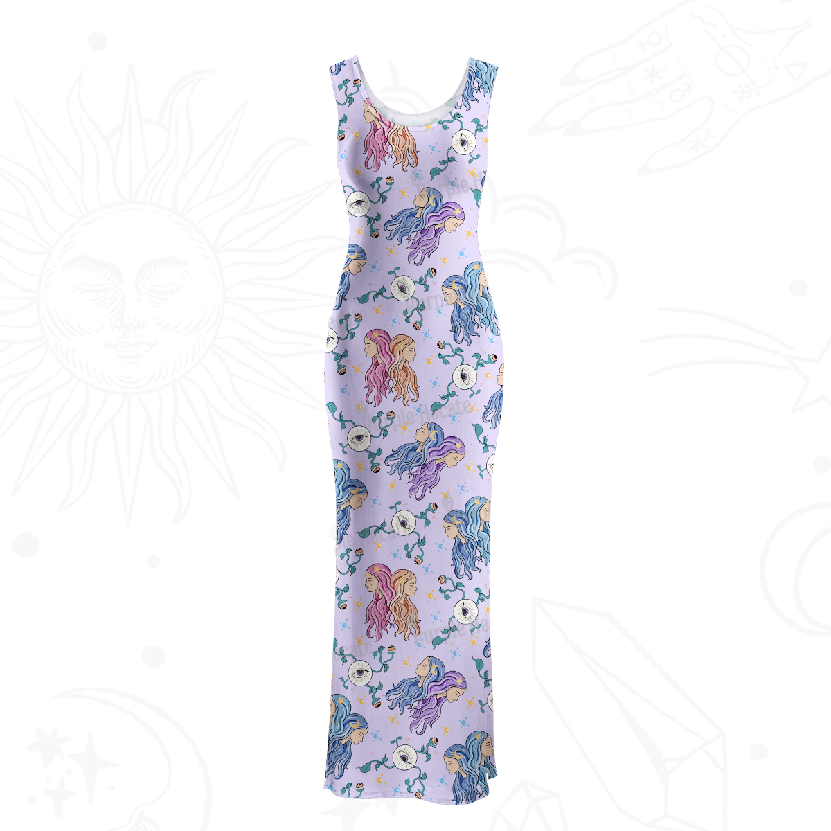 Purplehecate Gemini Spirit Zodiac Maxi Tank Beachwear Dress
