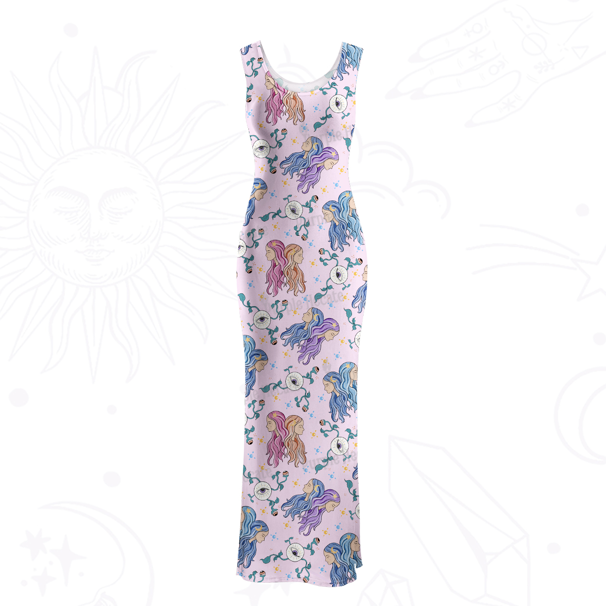 Purplehecate Gemini Spirit Zodiac Maxi Tank Beachwear Dress
