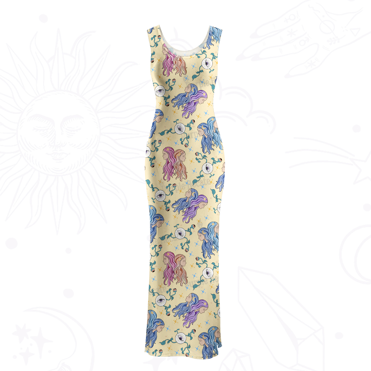 Purplehecate Gemini Spirit Zodiac Maxi Tank Beachwear Dress