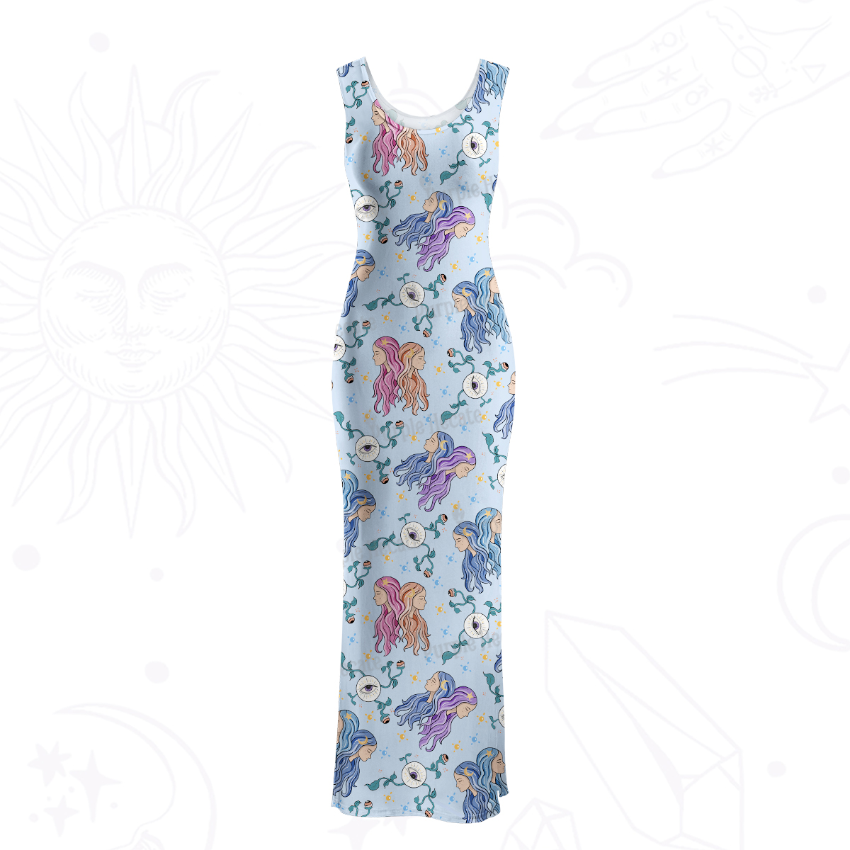 Purplehecate Gemini Spirit Zodiac Maxi Tank Beachwear Dress