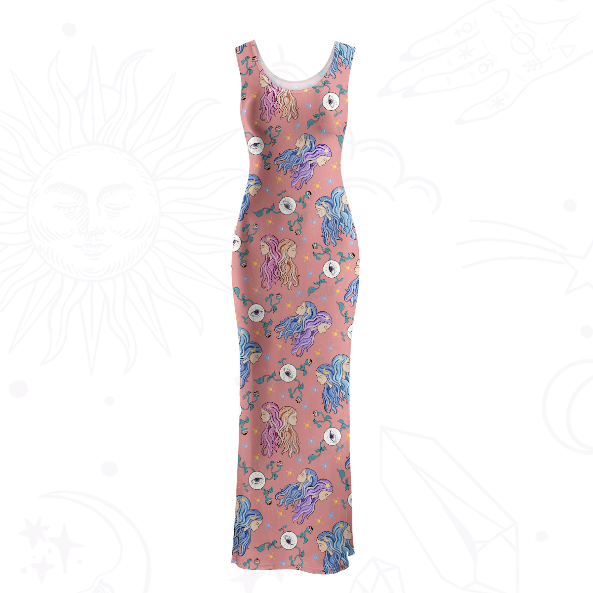 Purplehecate Gemini Spirit Zodiac Maxi Tank Beachwear Dress