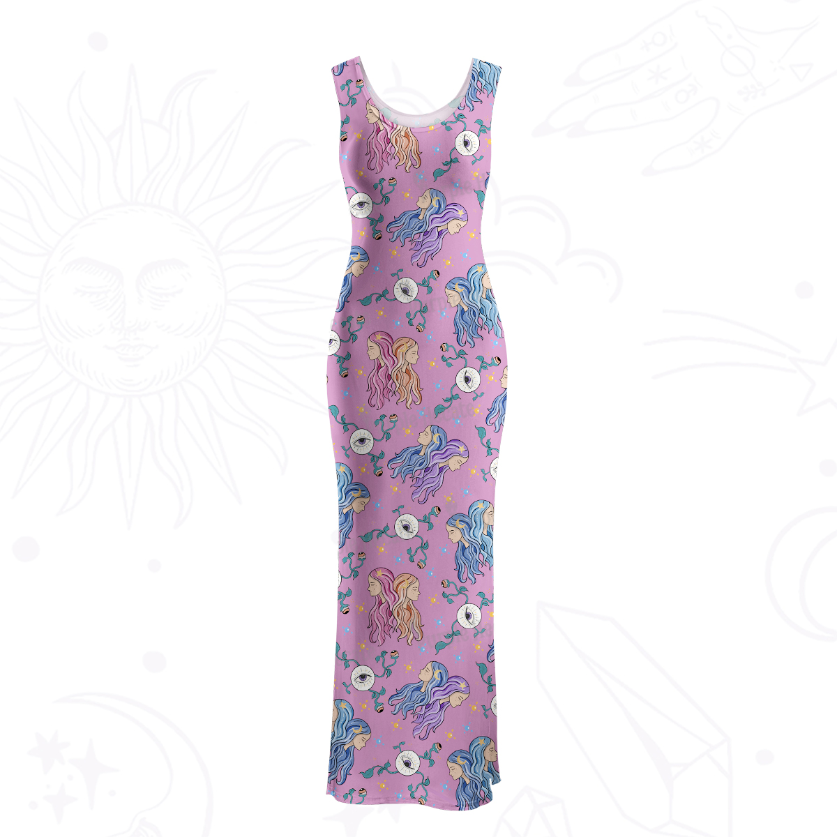 Purplehecate Gemini Spirit Zodiac Maxi Tank Beachwear Dress