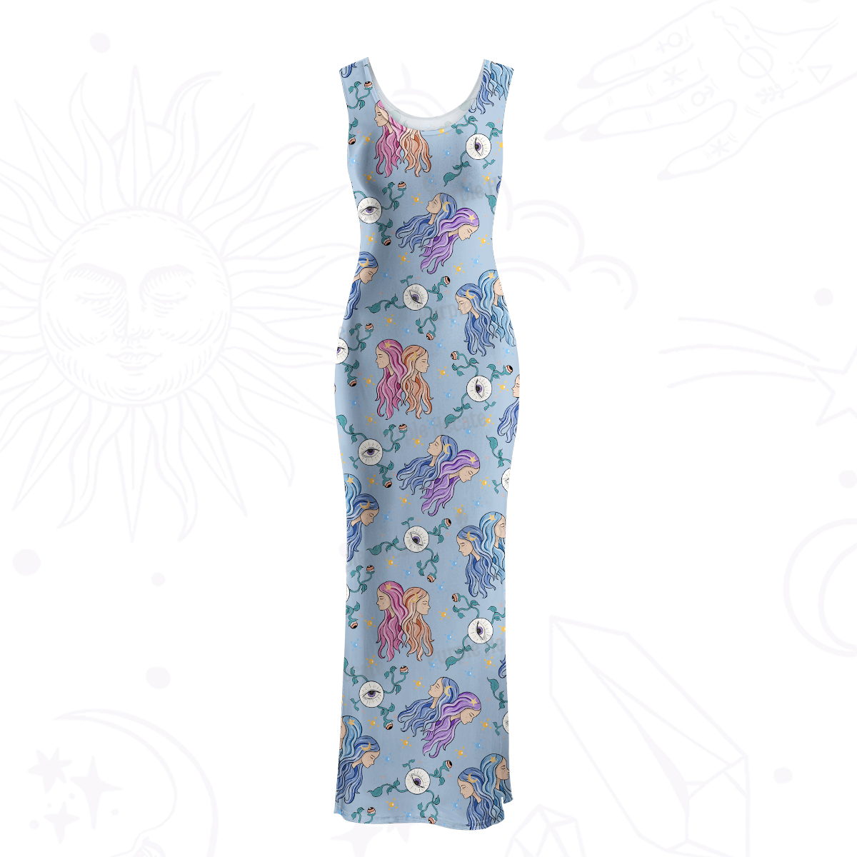 Purplehecate Gemini Spirit Zodiac Maxi Tank Beachwear Dress