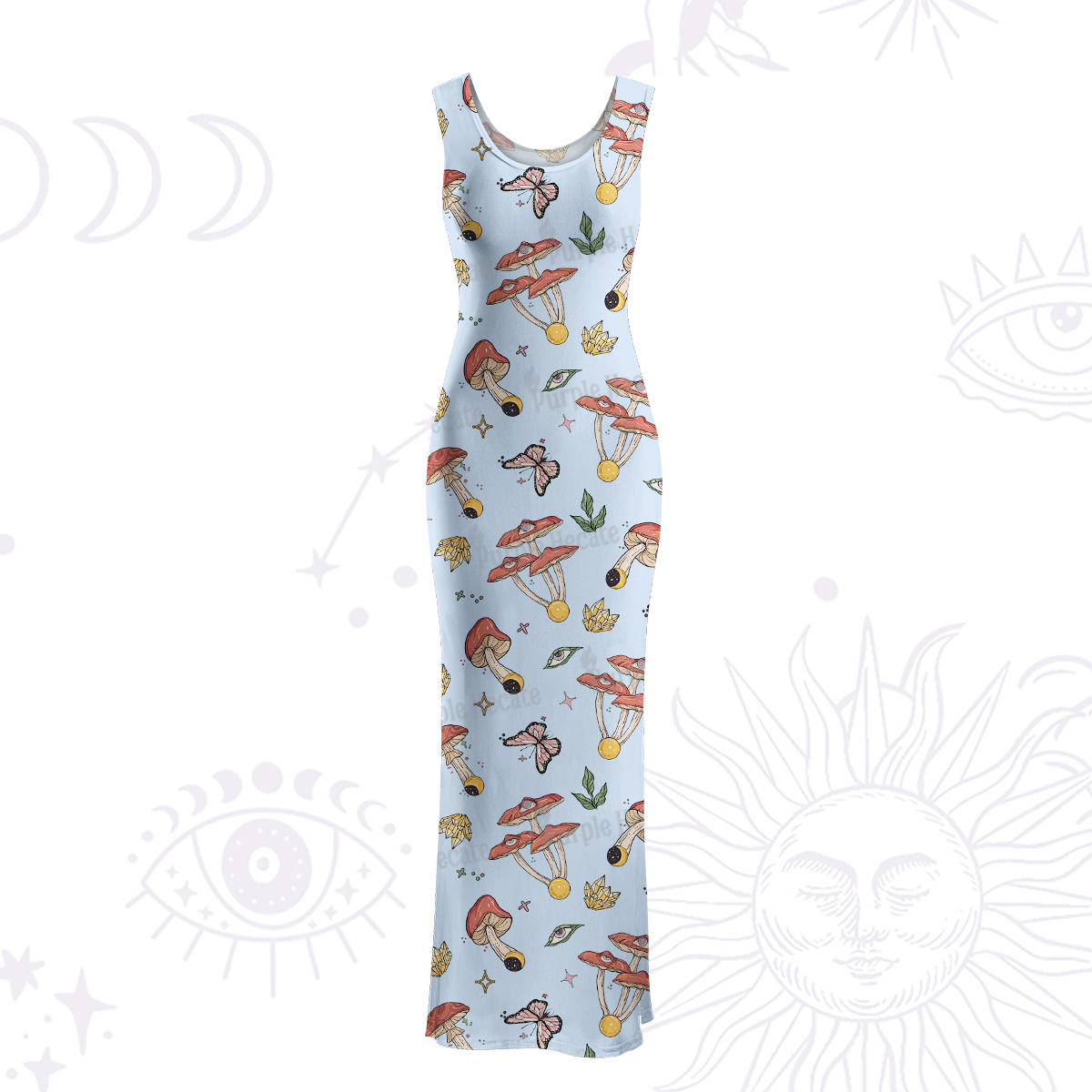 Purplehecate Whimsical Mushroom Maxi Tank Beachwear Dress