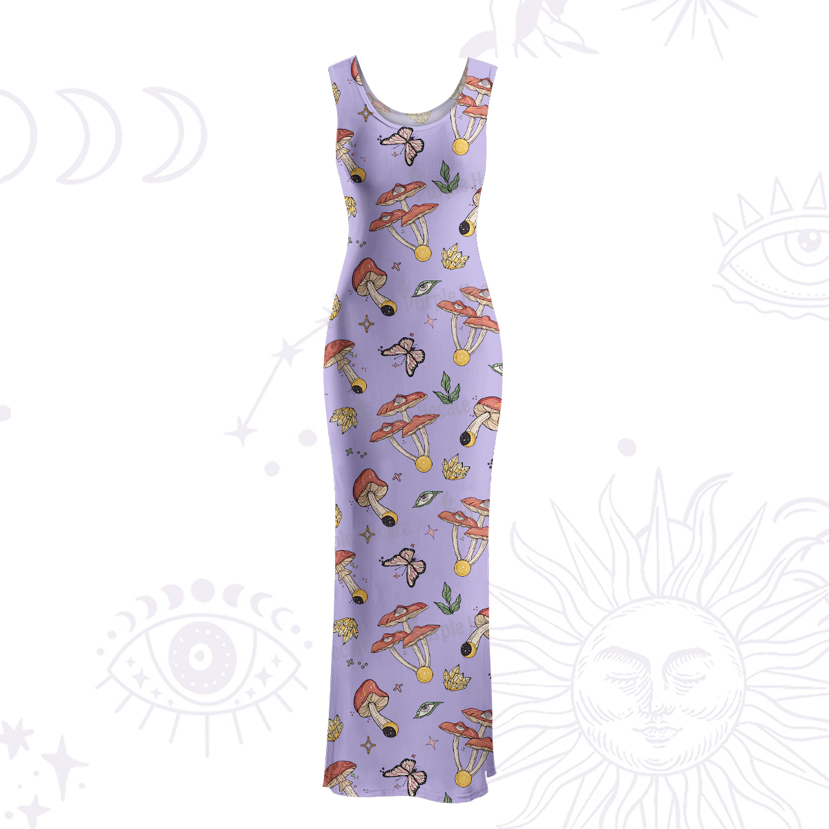 Purplehecate Whimsical Mushroom Maxi Tank Beachwear Dress
