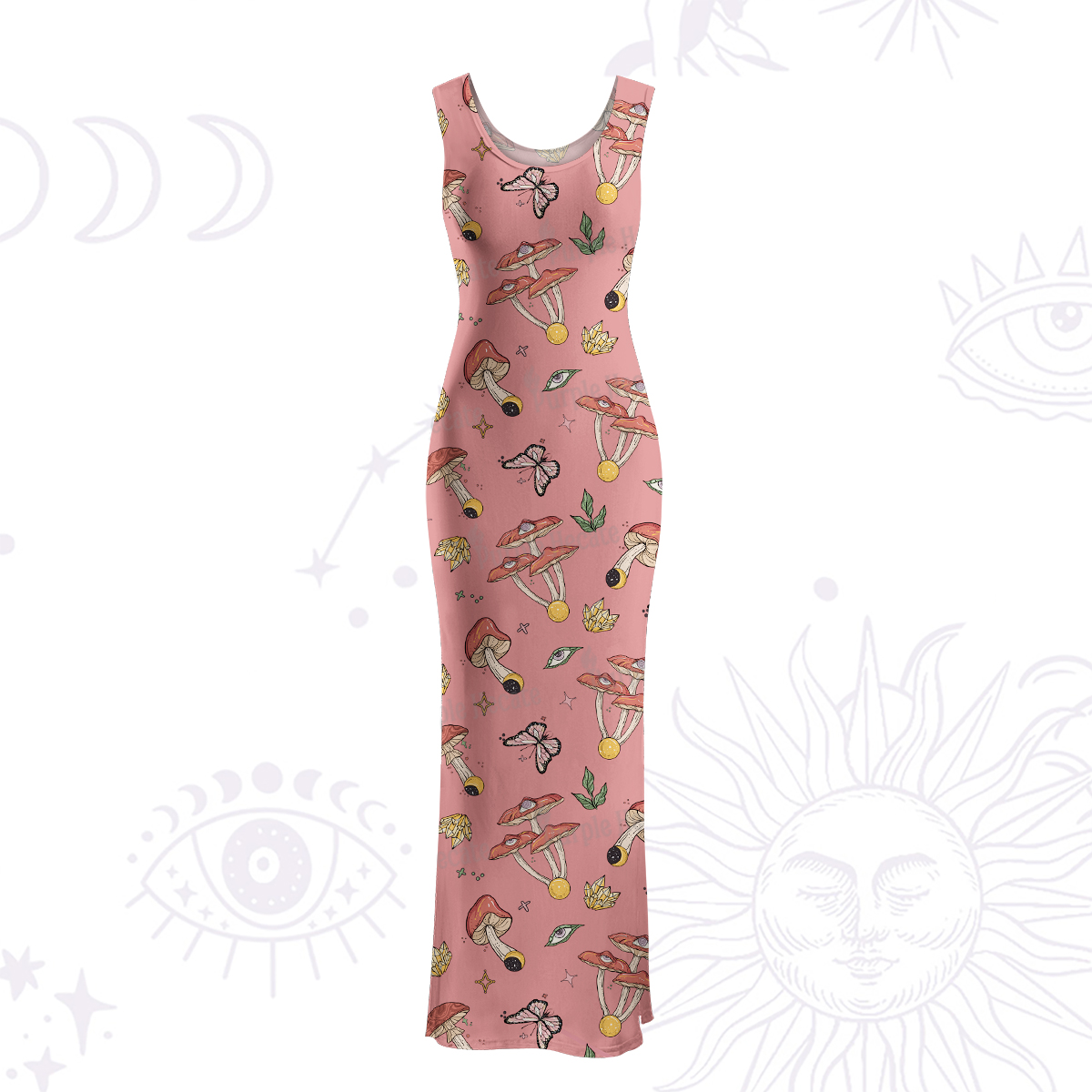 Purplehecate Whimsical Mushroom Maxi Tank Beachwear Dress