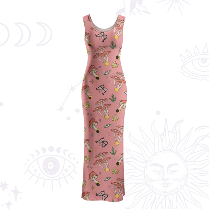 Purplehecate Whimsical Mushroom Maxi Tank Beachwear Dress