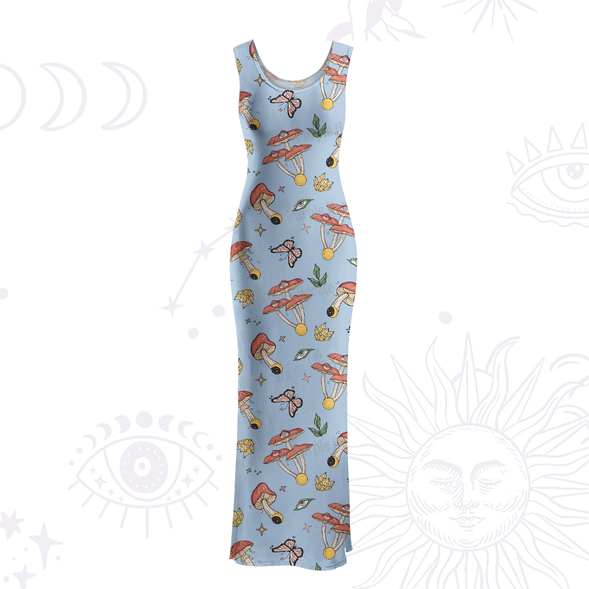 Purplehecate Whimsical Mushroom Maxi Tank Beachwear Dress