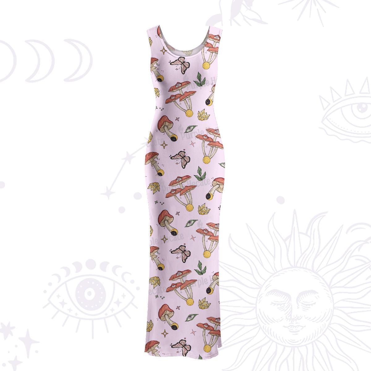 Purplehecate Whimsical Mushroom Maxi Tank Beachwear Dress