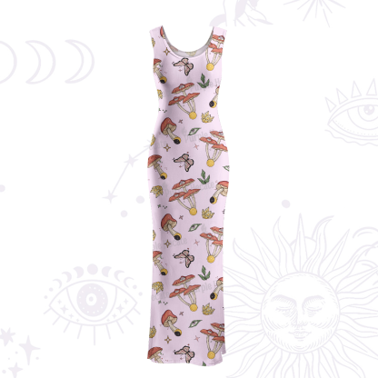 Purplehecate Whimsical Mushroom Maxi Tank Beachwear Dress