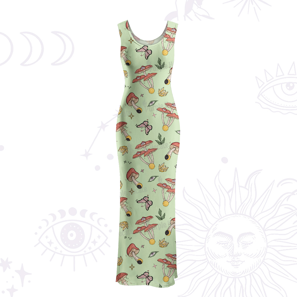 Purplehecate Whimsical Mushroom Maxi Tank Beachwear Dress