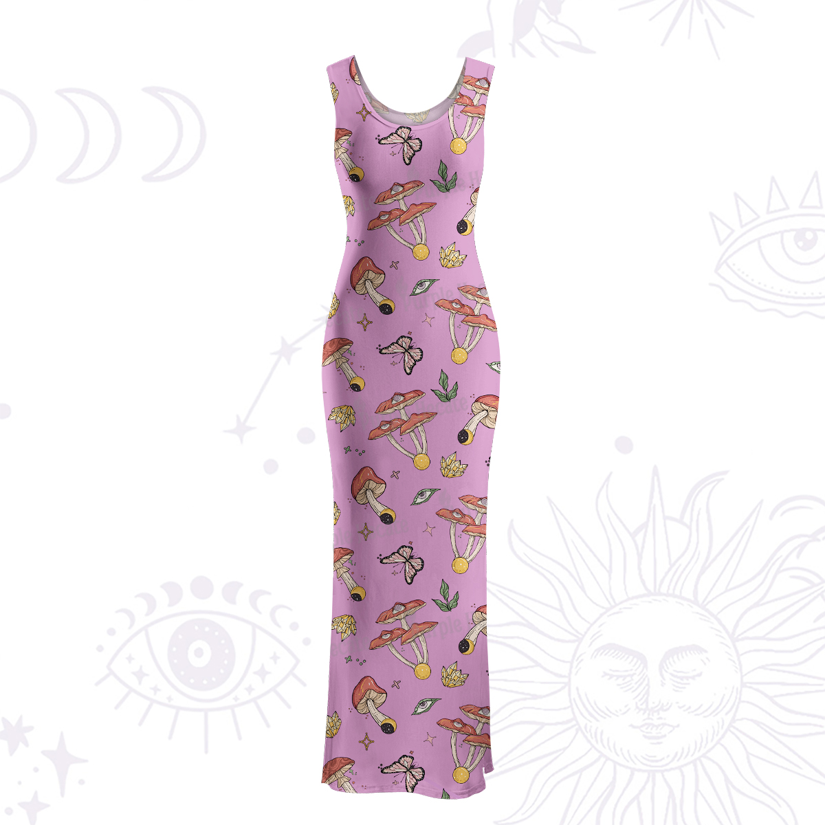 Purplehecate Whimsical Mushroom Maxi Tank Beachwear Dress