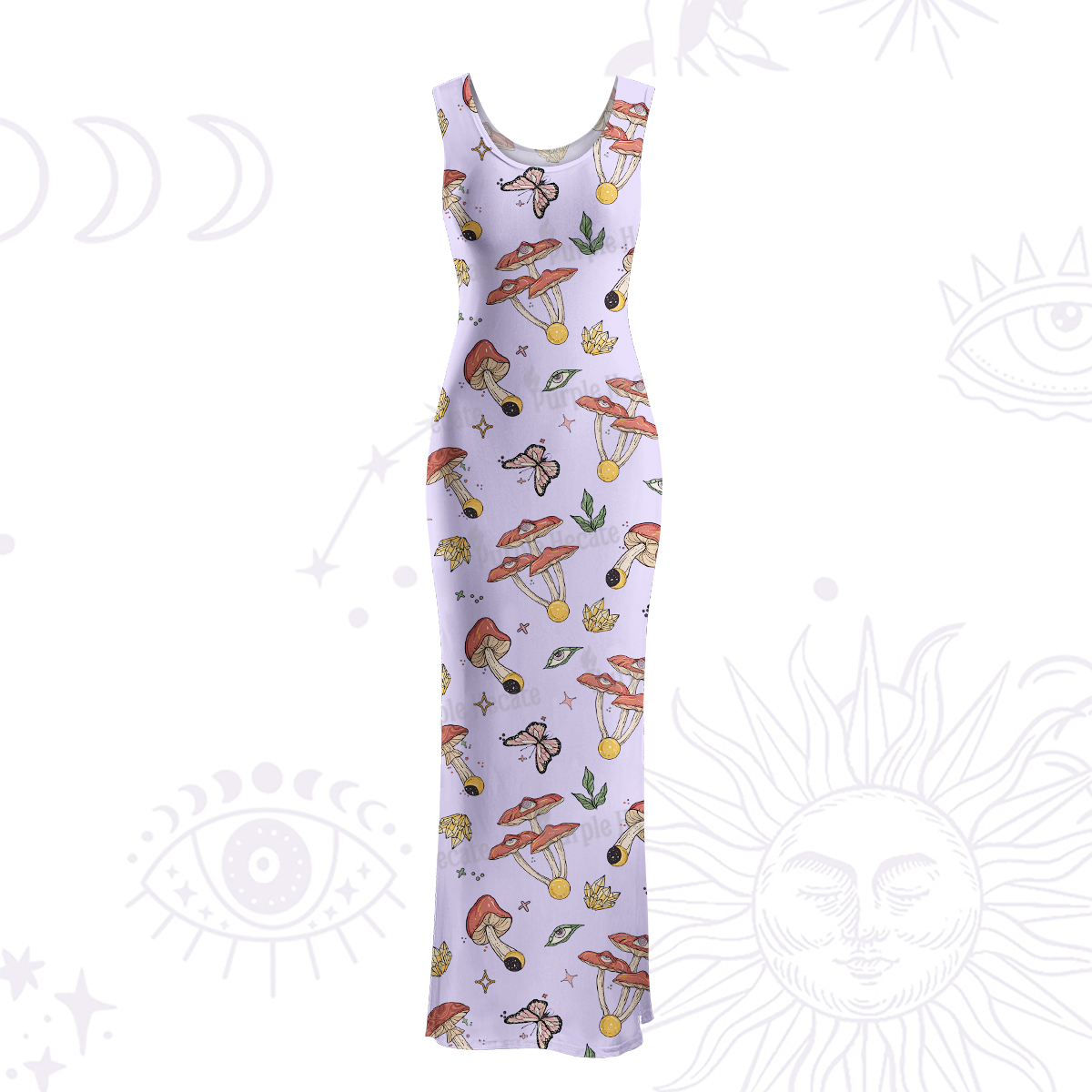 Purplehecate Whimsical Mushroom Maxi Tank Beachwear Dress