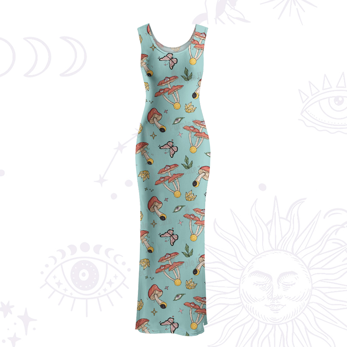 Purplehecate Whimsical Mushroom Maxi Tank Beachwear Dress