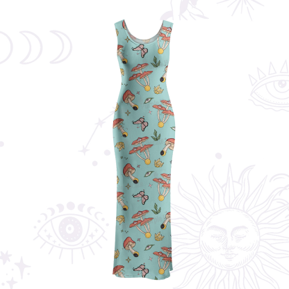 Purplehecate Whimsical Mushroom Maxi Tank Beachwear Dress