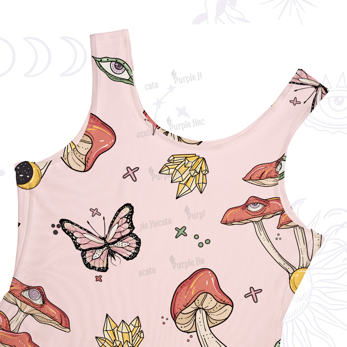 Purplehecate Whimsical Mushroom Maxi Tank Beachwear Dress