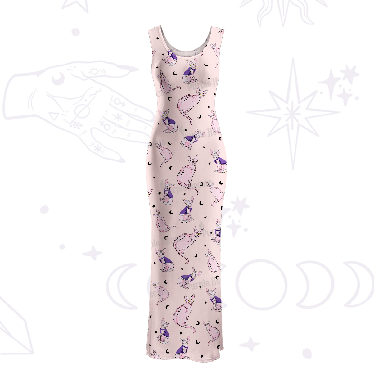 Purplehecate Celestial Sphinx Maxi Tank Beachwear Dress