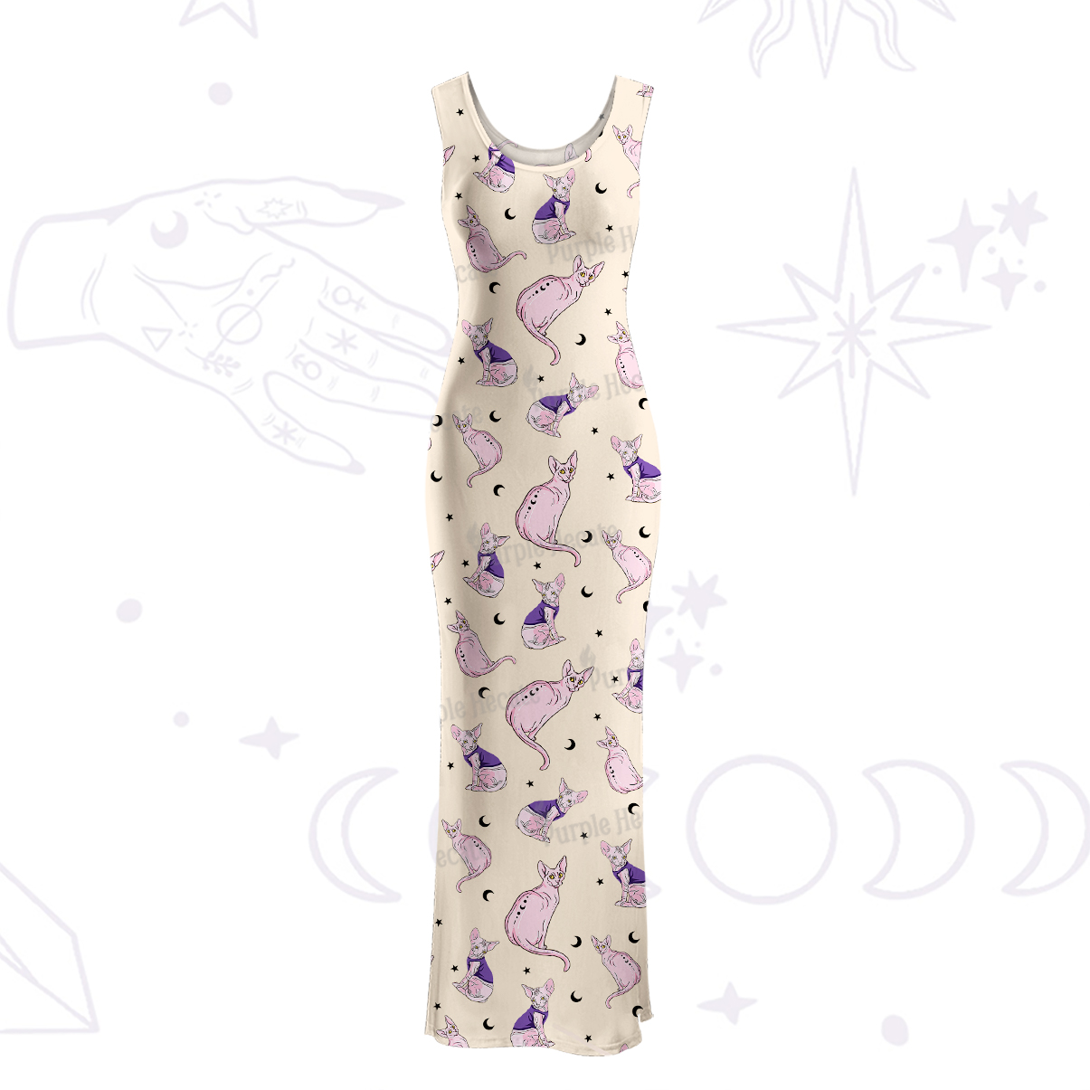 Purplehecate Celestial Sphinx Maxi Tank Beachwear Dress