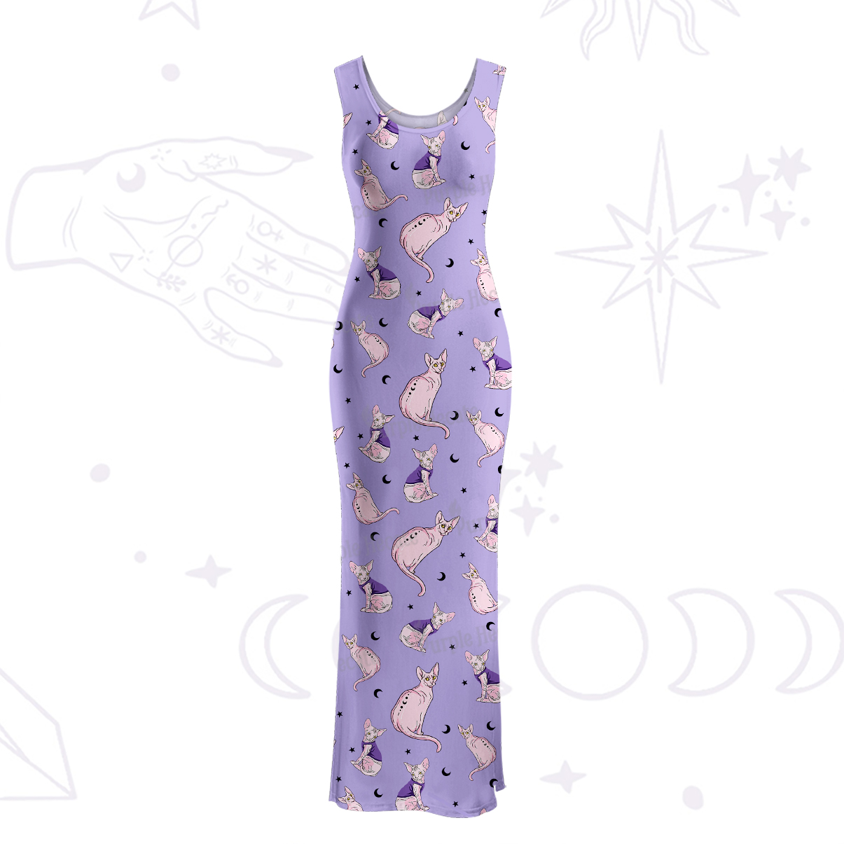 Purplehecate Celestial Sphinx Maxi Tank Beachwear Dress