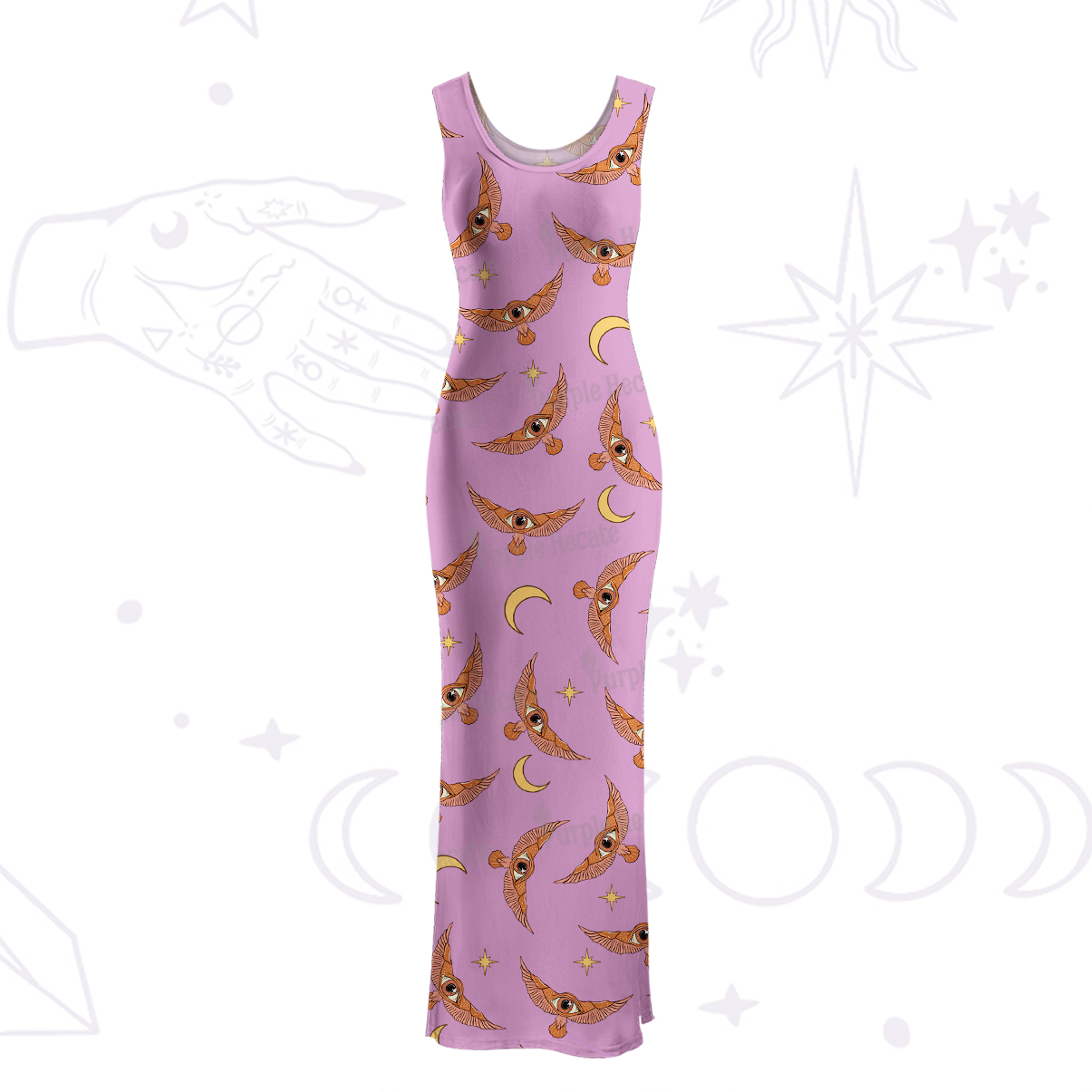 Purplehecate Moth and Moon Maxi Tank Beachwear Dress
