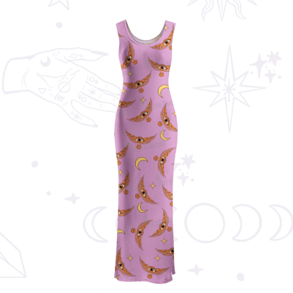 Purplehecate Moth and Moon Maxi Tank Beachwear Dress