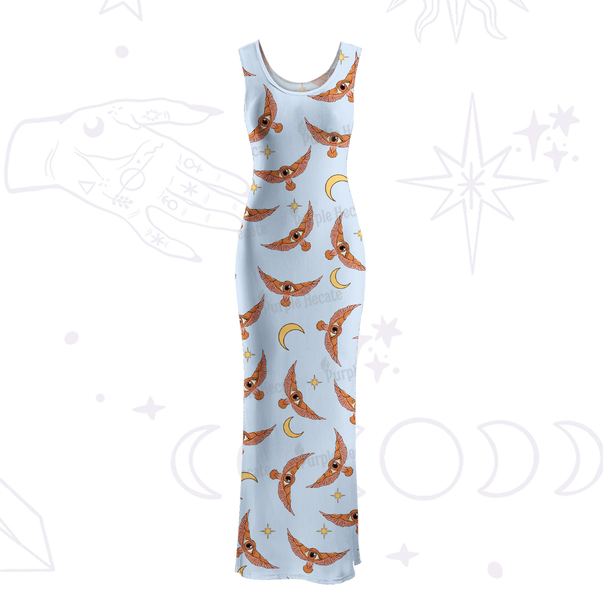 Purplehecate Moth and Moon Maxi Tank Beachwear Dress