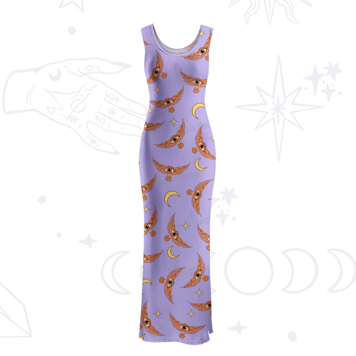 Purplehecate Moth and Moon Maxi Tank Beachwear Dress