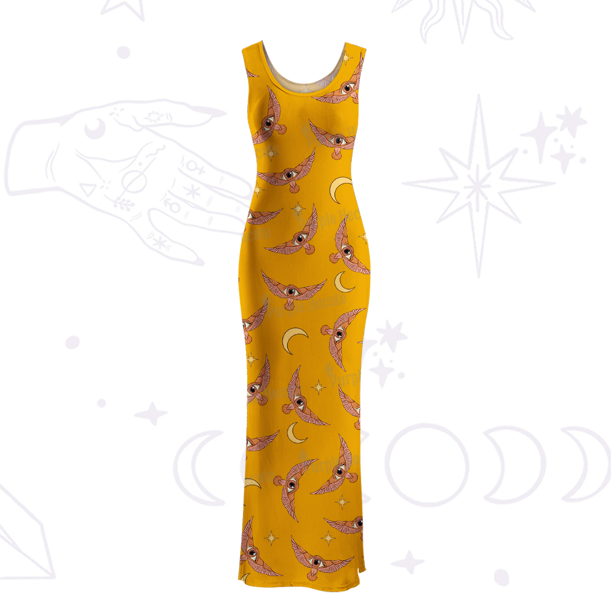 Purplehecate Moth and Moon Maxi Tank Beachwear Dress
