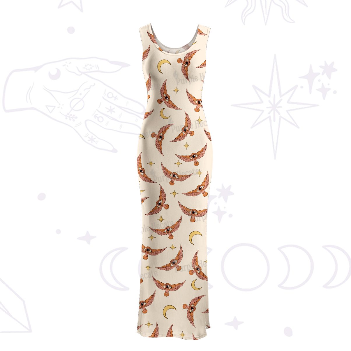 Purplehecate Moth and Moon Maxi Tank Beachwear Dress