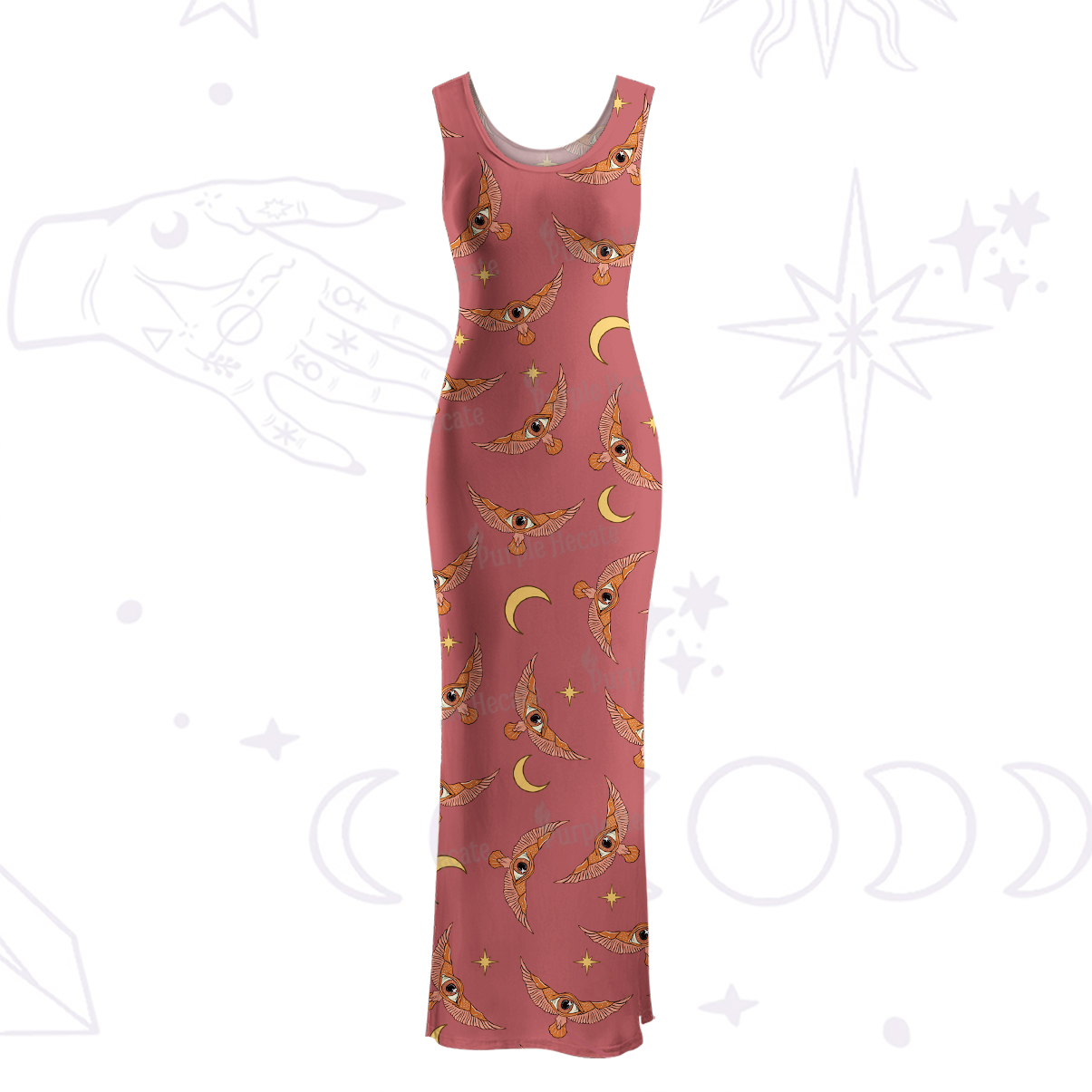 Purplehecate Moth and Moon Maxi Tank Beachwear Dress