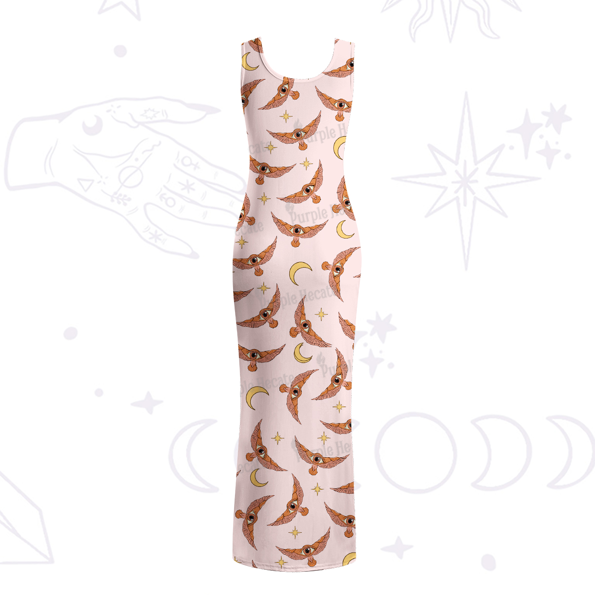 Purplehecate Moth and Moon Maxi Tank Beachwear Dress
