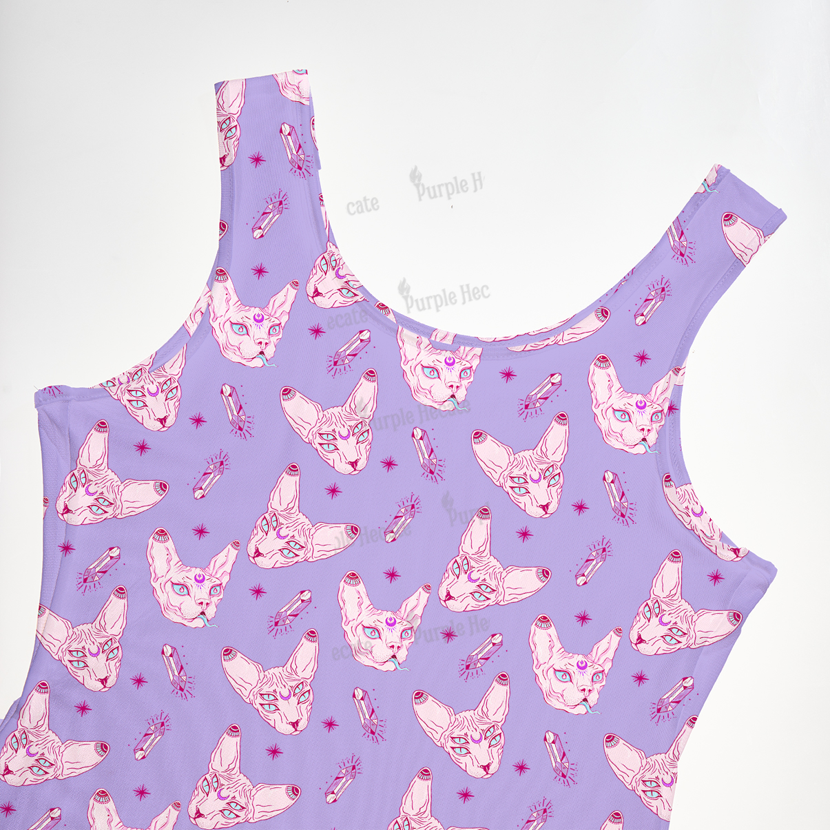 Purplehecate Mystical Sphynx Cat Maxi Tank Beachwear Dress