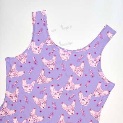 Purplehecate Mystical Sphynx Cat Maxi Tank Beachwear Dress
