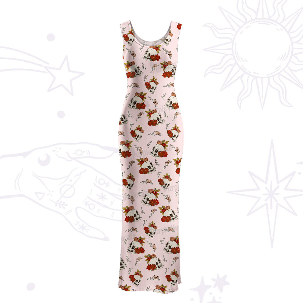 Purplehecate Flowers and Bones Maxi Tank Beachwear Dress