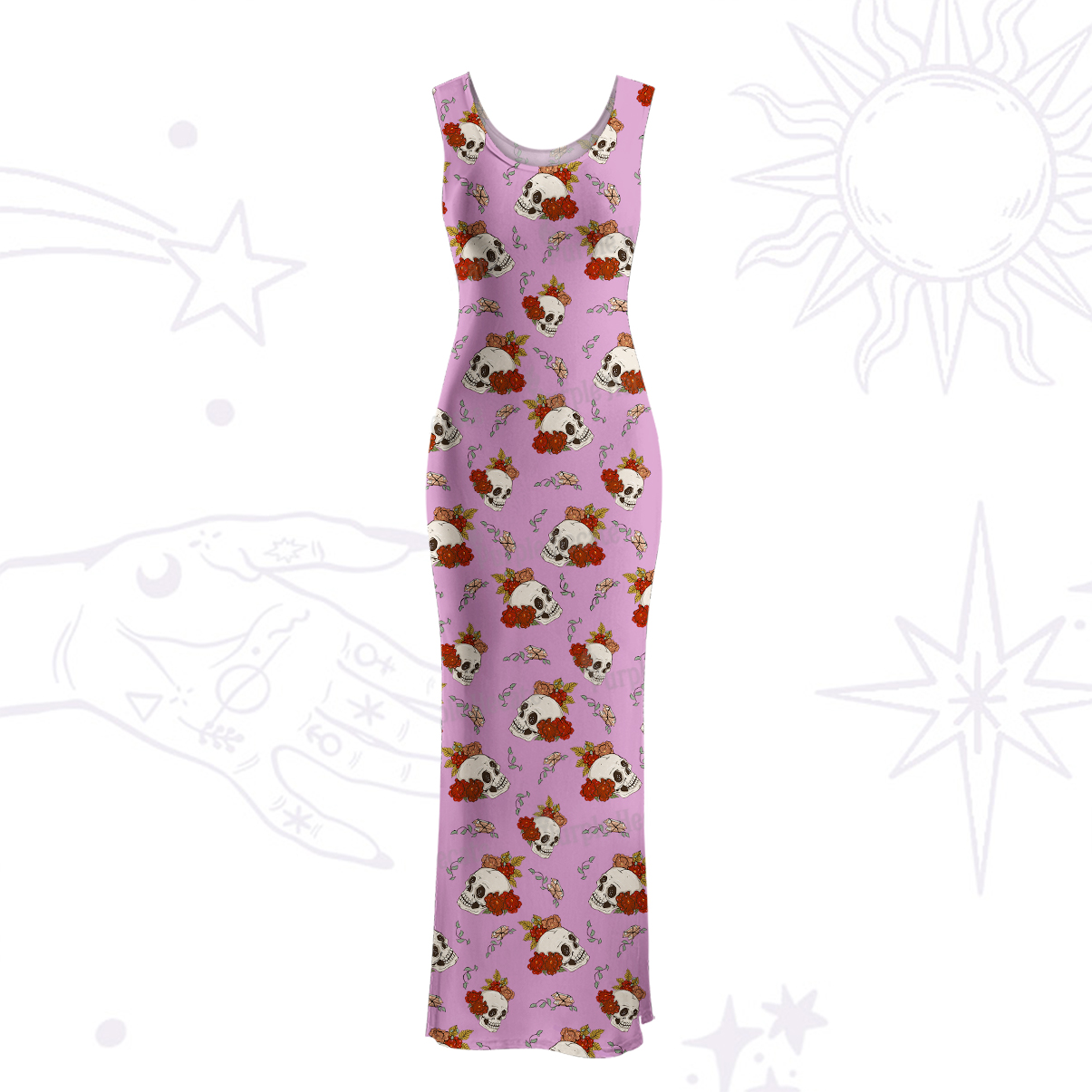 Purplehecate Flowers and Bones Maxi Tank Beachwear Dress