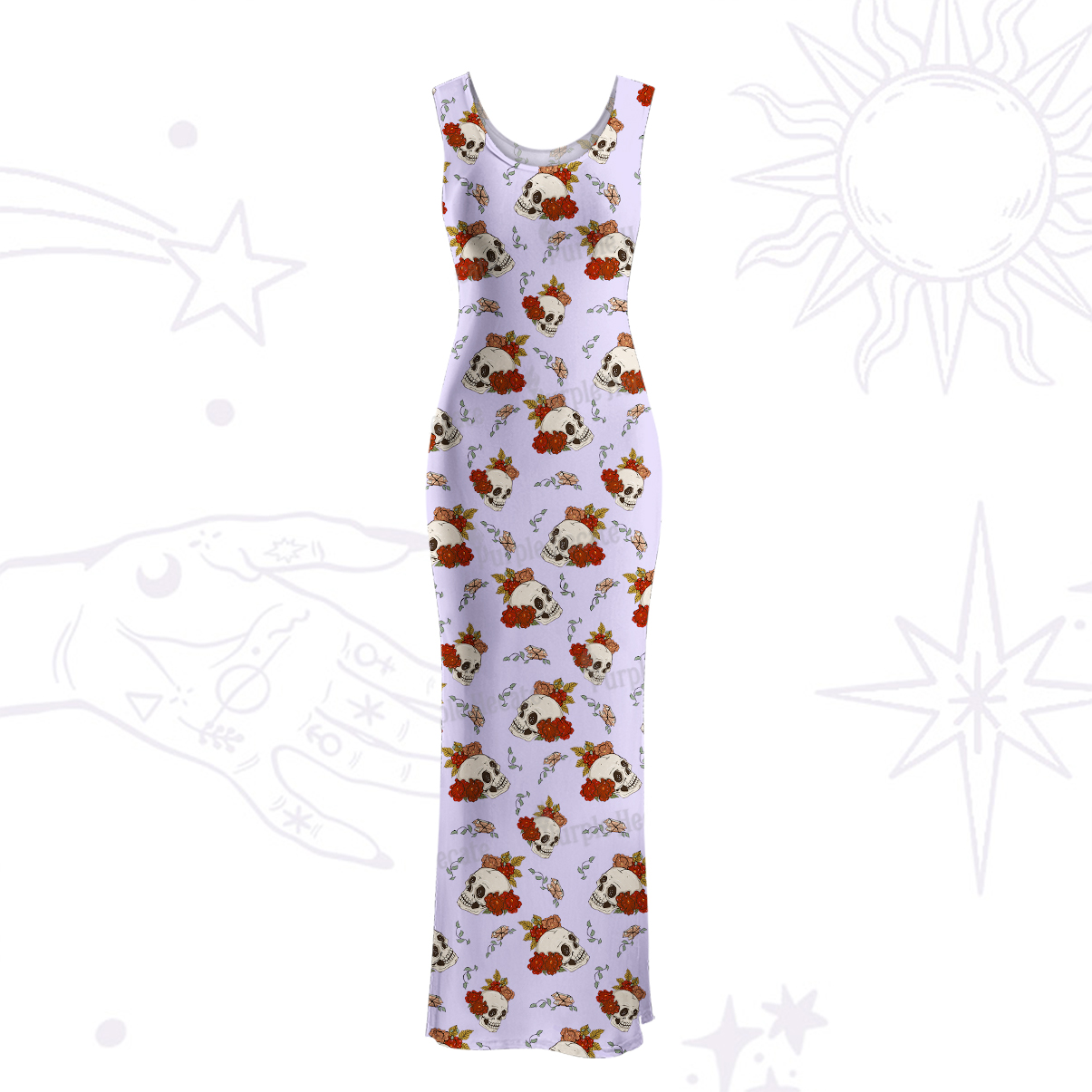 Purplehecate Flowers and Bones Maxi Tank Beachwear Dress
