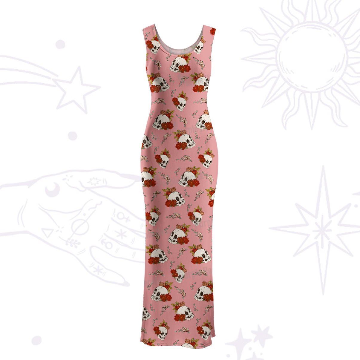 Purplehecate Flowers and Bones Maxi Tank Beachwear Dress