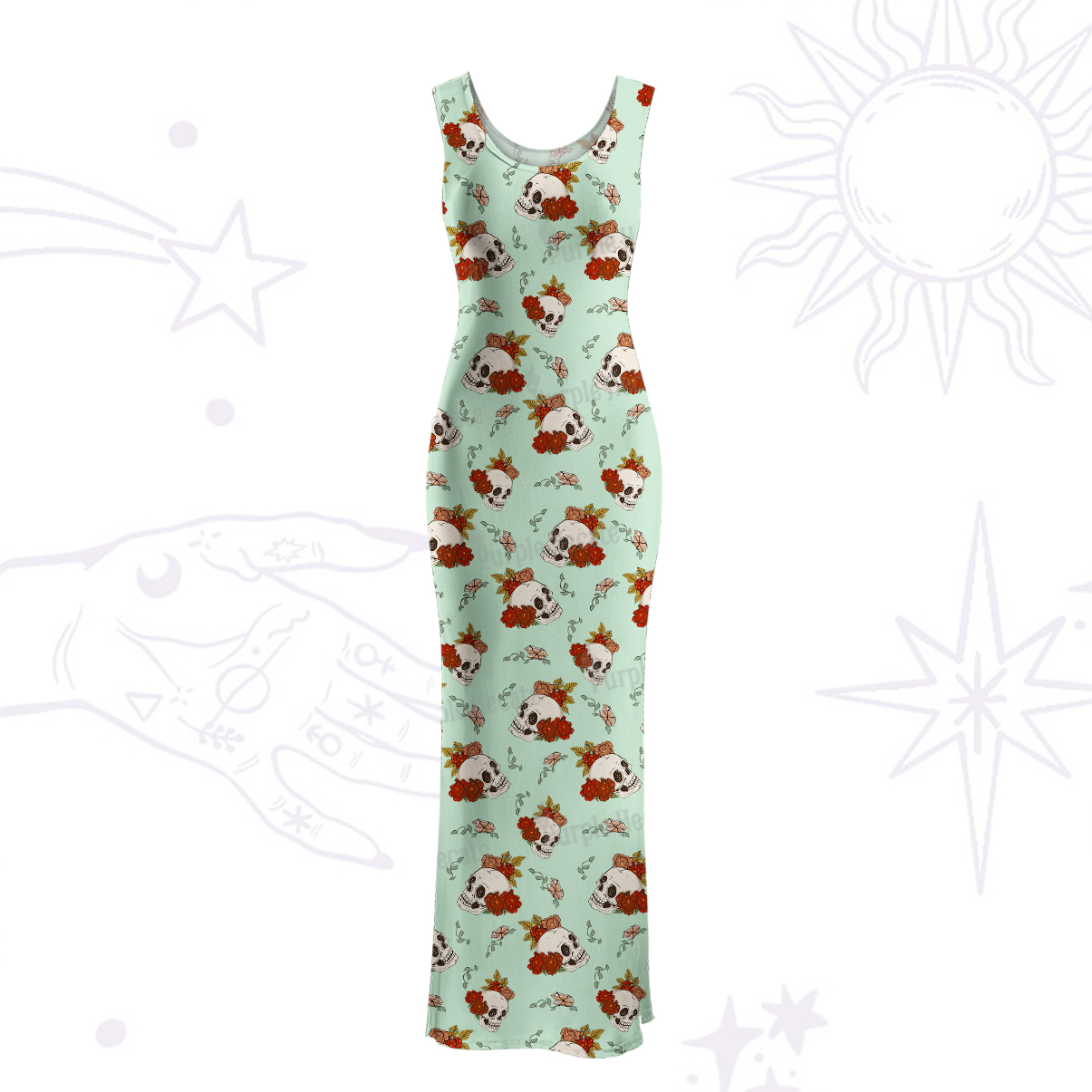 Purplehecate Flowers and Bones Maxi Tank Beachwear Dress