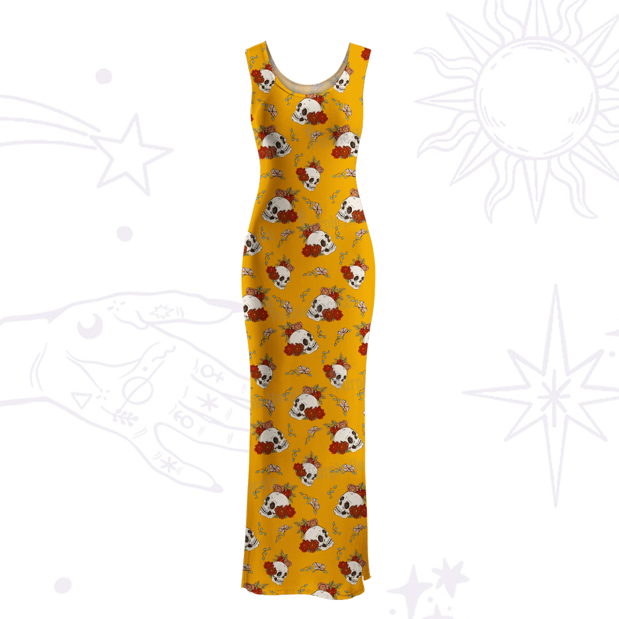 Purplehecate Flowers and Bones Maxi Tank Beachwear Dress