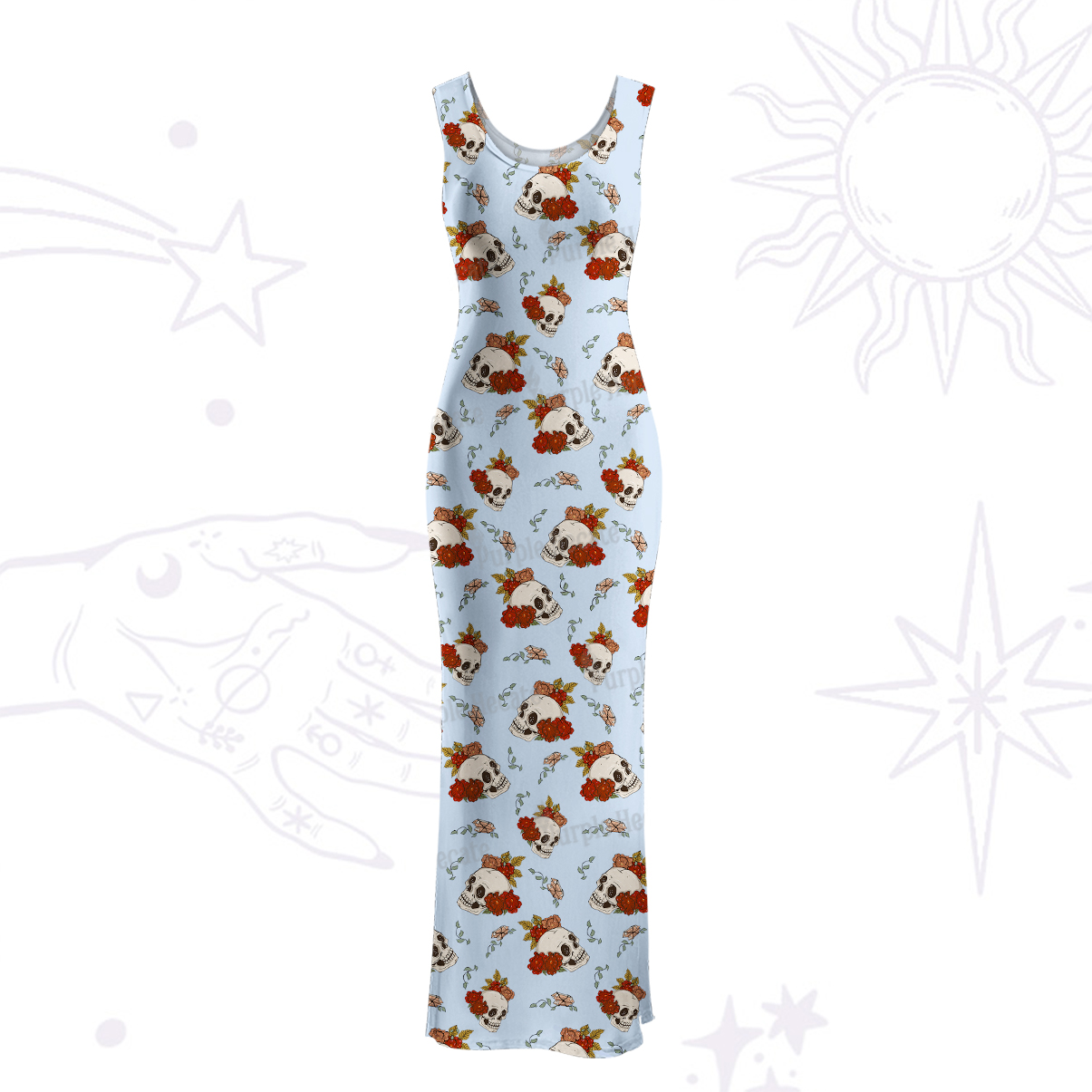 Purplehecate Flowers and Bones Maxi Tank Beachwear Dress