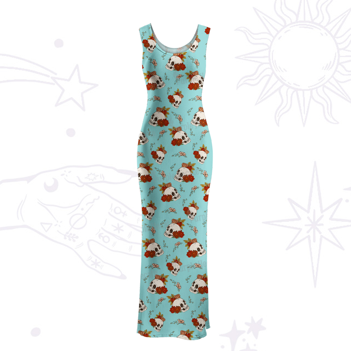 Purplehecate Flowers and Bones Maxi Tank Beachwear Dress