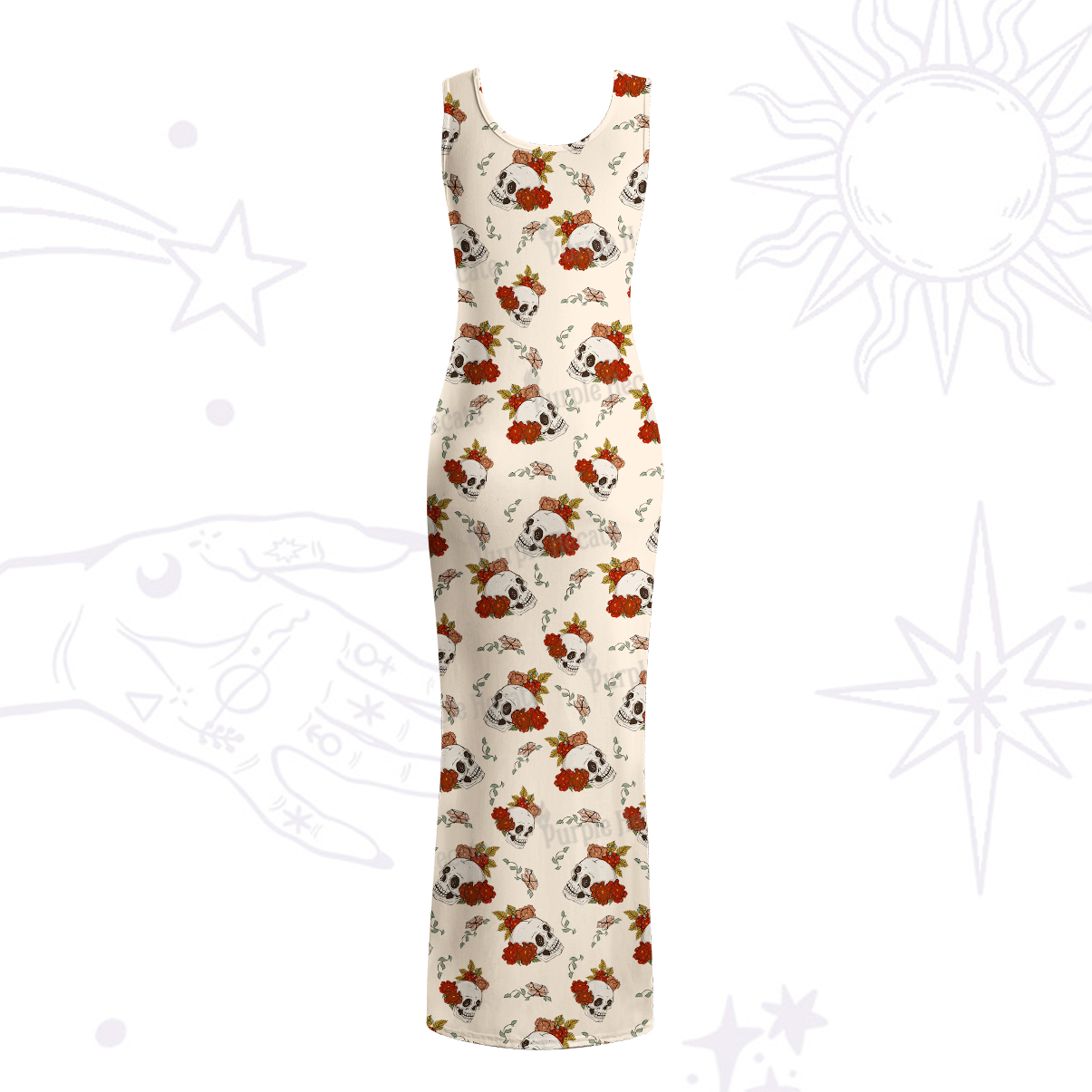 Purplehecate Flowers and Bones Maxi Tank Beachwear Dress