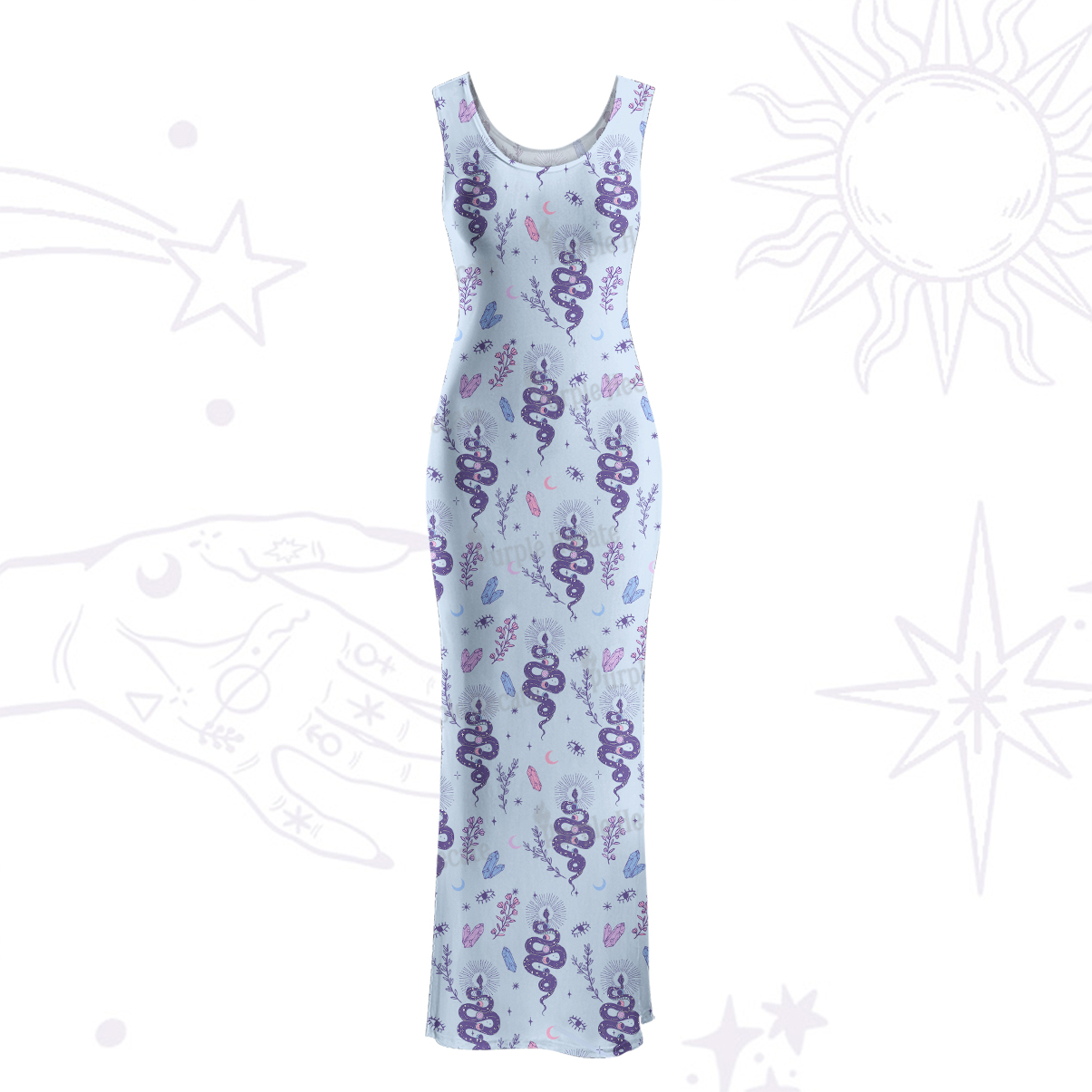 Purplehecate Snake And Moon Phase Comfort Maxi Tank Beachwear Dress