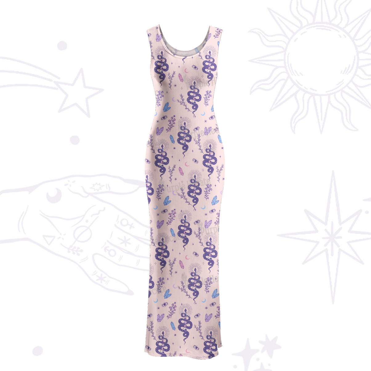 Purplehecate Snake And Moon Phase Comfort Maxi Tank Beachwear Dress
