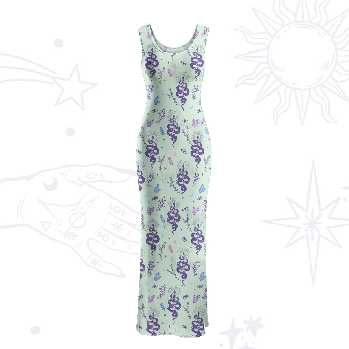 Purplehecate Snake And Moon Phase Comfort Maxi Tank Beachwear Dress