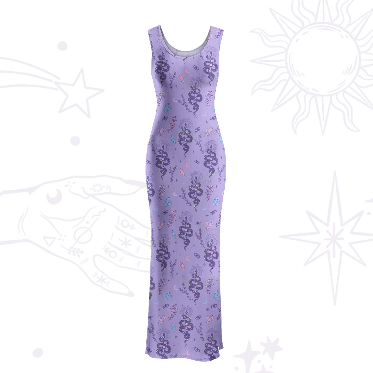 Purplehecate Snake And Moon Phase Comfort Maxi Tank Beachwear Dress
