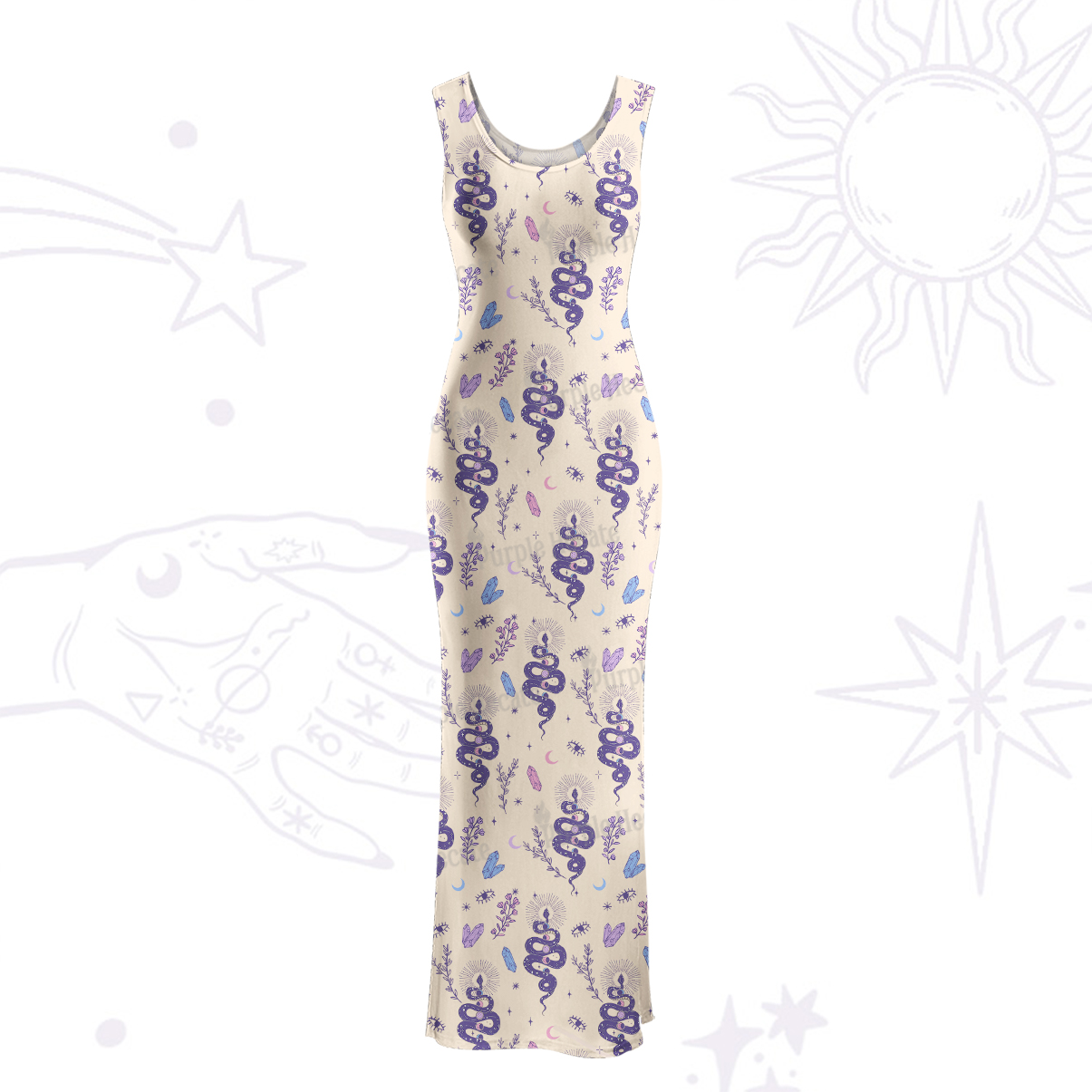 Purplehecate Snake And Moon Phase Comfort Maxi Tank Beachwear Dress