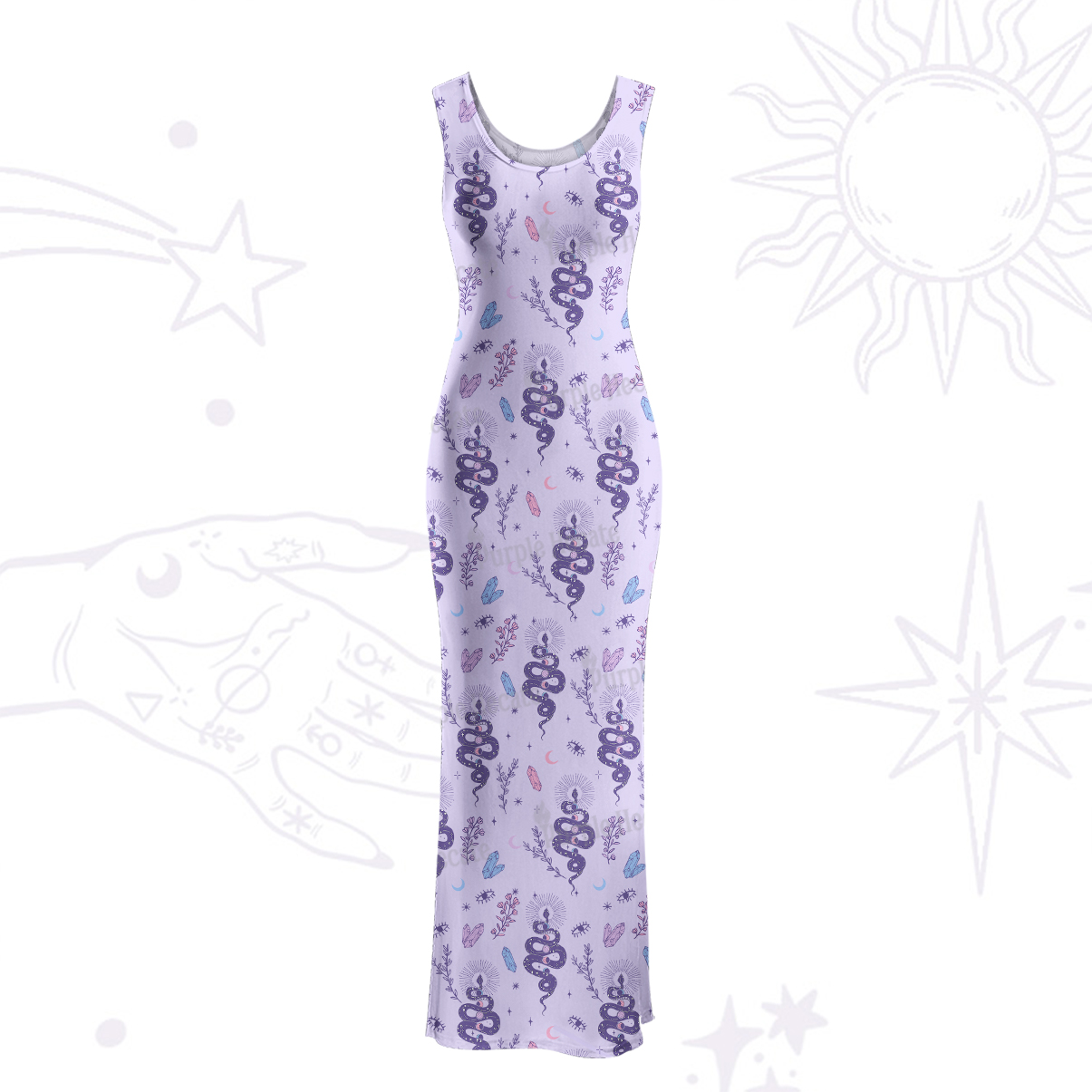 Purplehecate Snake And Moon Phase Comfort Maxi Tank Beachwear Dress